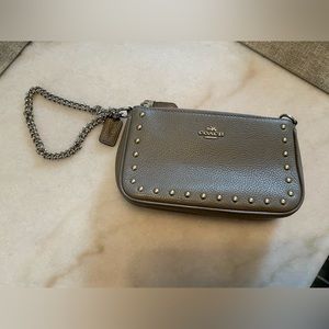 Coach Gray Studded Leather Wristlet NWOT